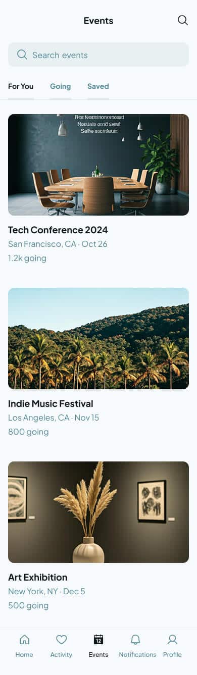 Nearby events feed